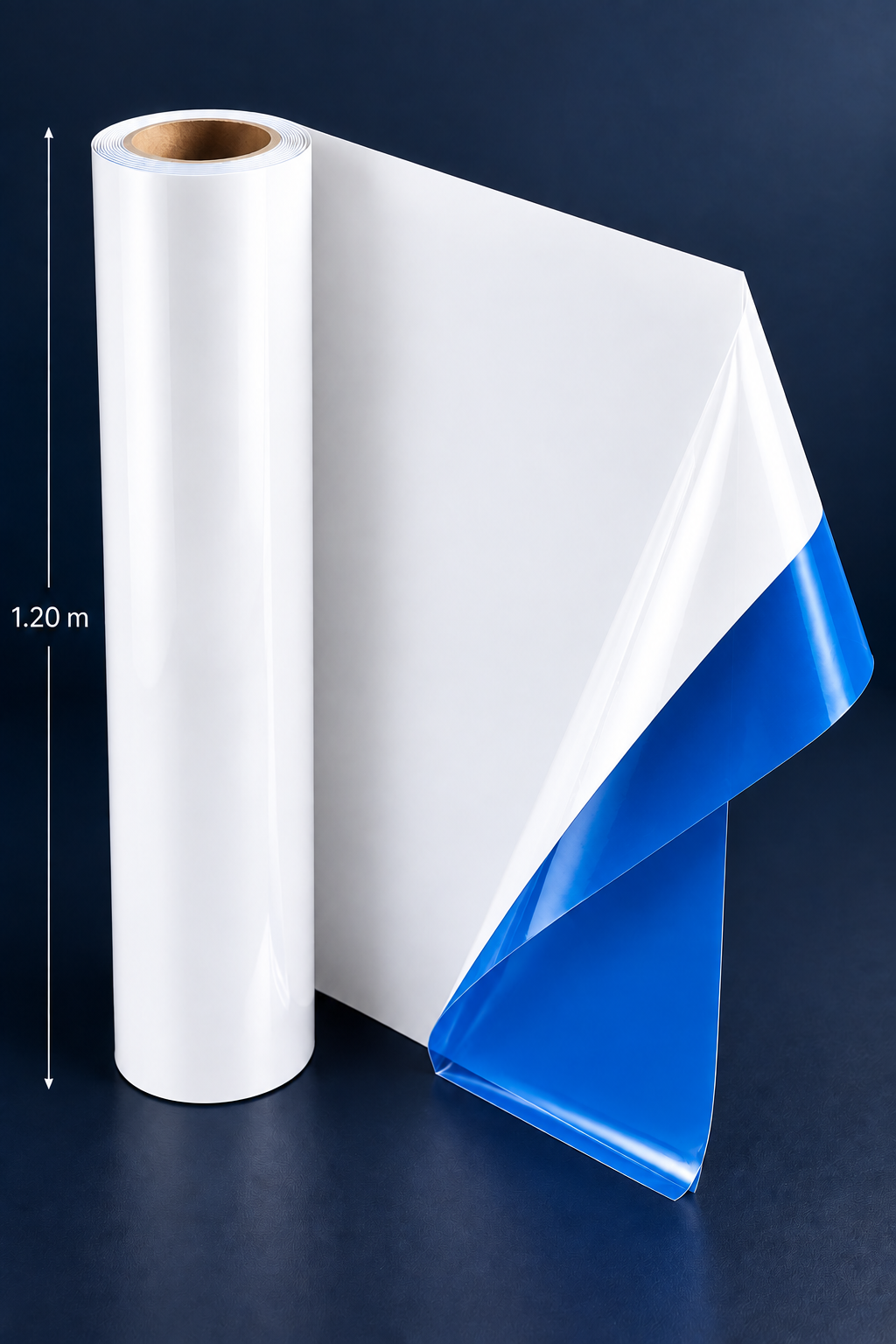 Rollo vinil pizarra magnética 1.20m con backing azul